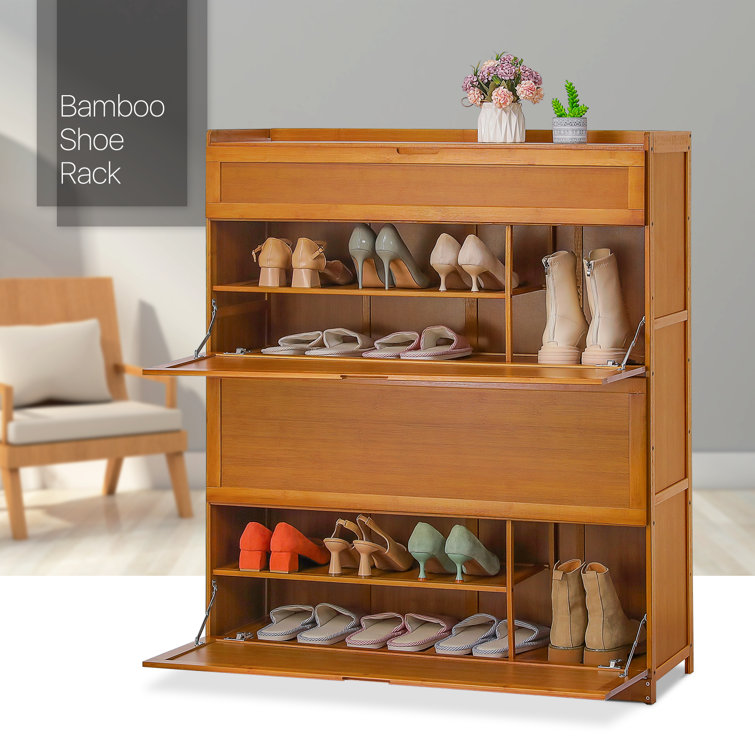 7-Tiers Bamboo Shoe Rack with Door, 36 Pairs Organizer Storage Shoes Shelf  Cabinet for Hallway