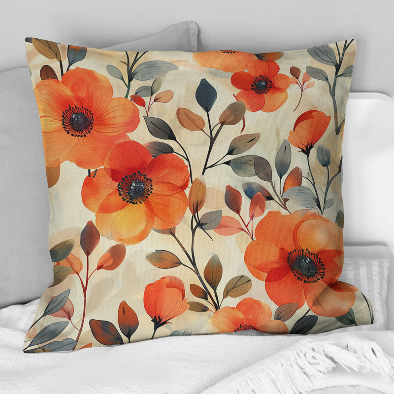 Floral Retro Harmony I - Coussin décoratif rétro Floral, H 18 po x H 18 po
