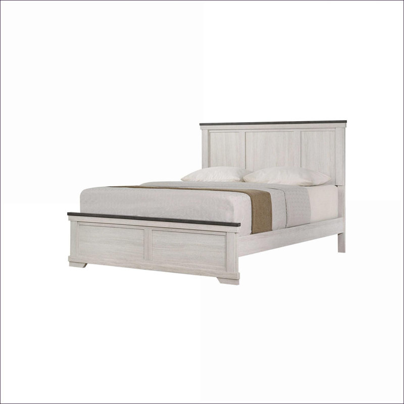 Lit double à panneau en bois pleine grandeur rustique blanc antique Cadre de lit brun pour chambre d'amis