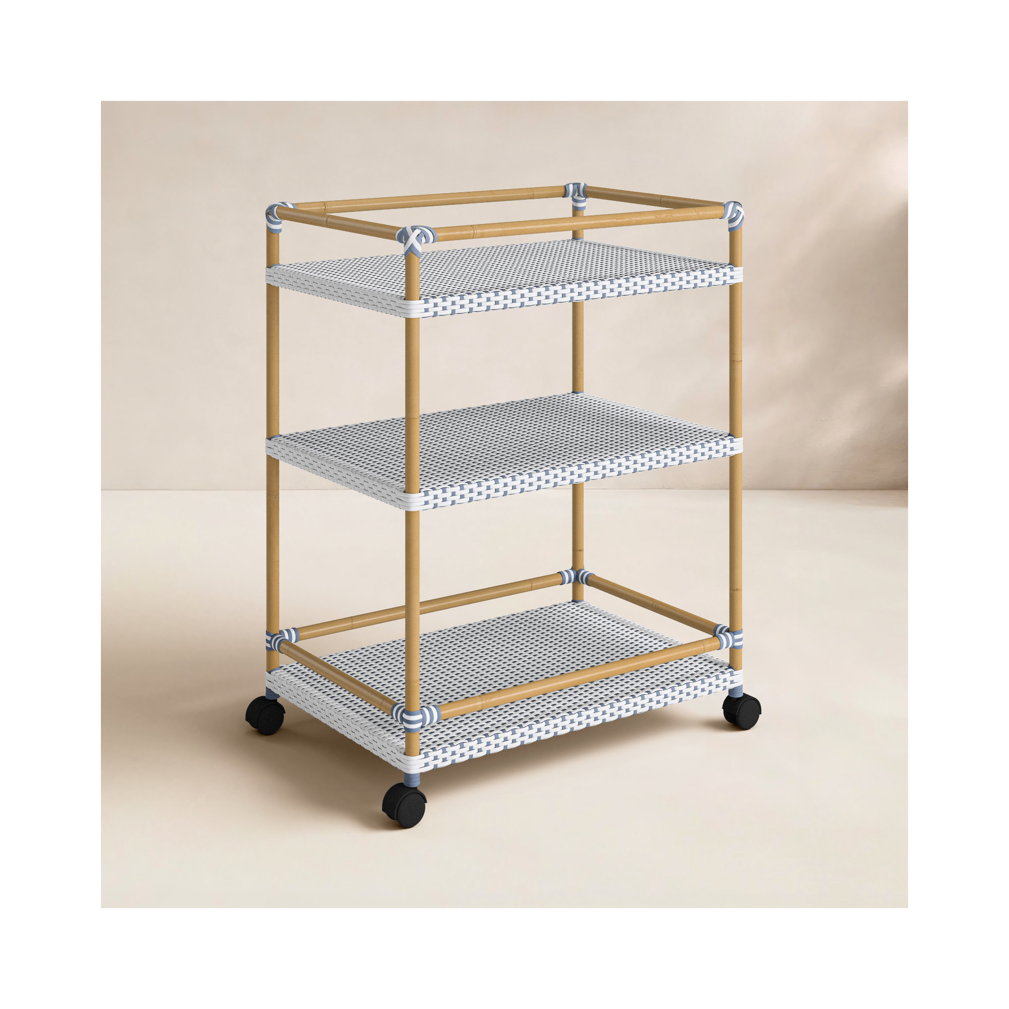 Ellie Bar Cart with Metal Outer Material, Blue/White
