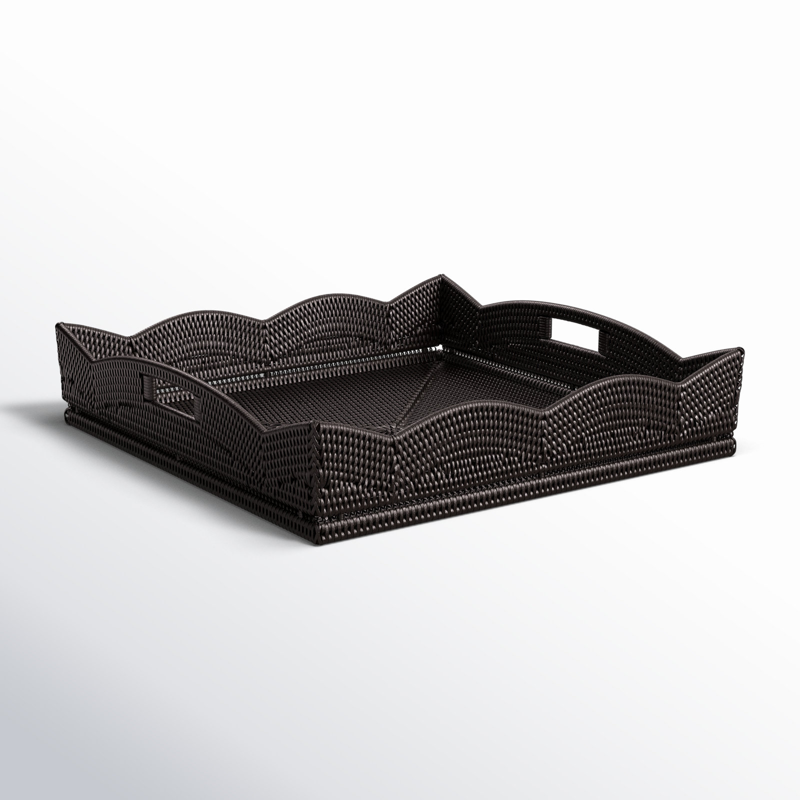 Landry Handmade Rattan Tray, 4.5" H x 20" W x 24" D, Tudor Black, Without Glass