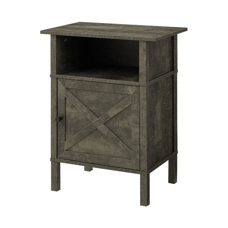 Table de bout d'appoint Dexa avec tablette ouverte, porte de grange, bronze foncé, Bronze foncé