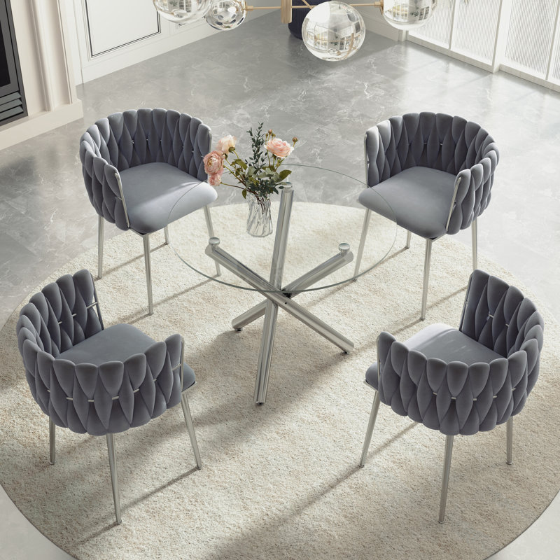 Ensemble de salle à manger Raykwan, Gris, H 29,5 po x L 36 po x l 36 po, Argent