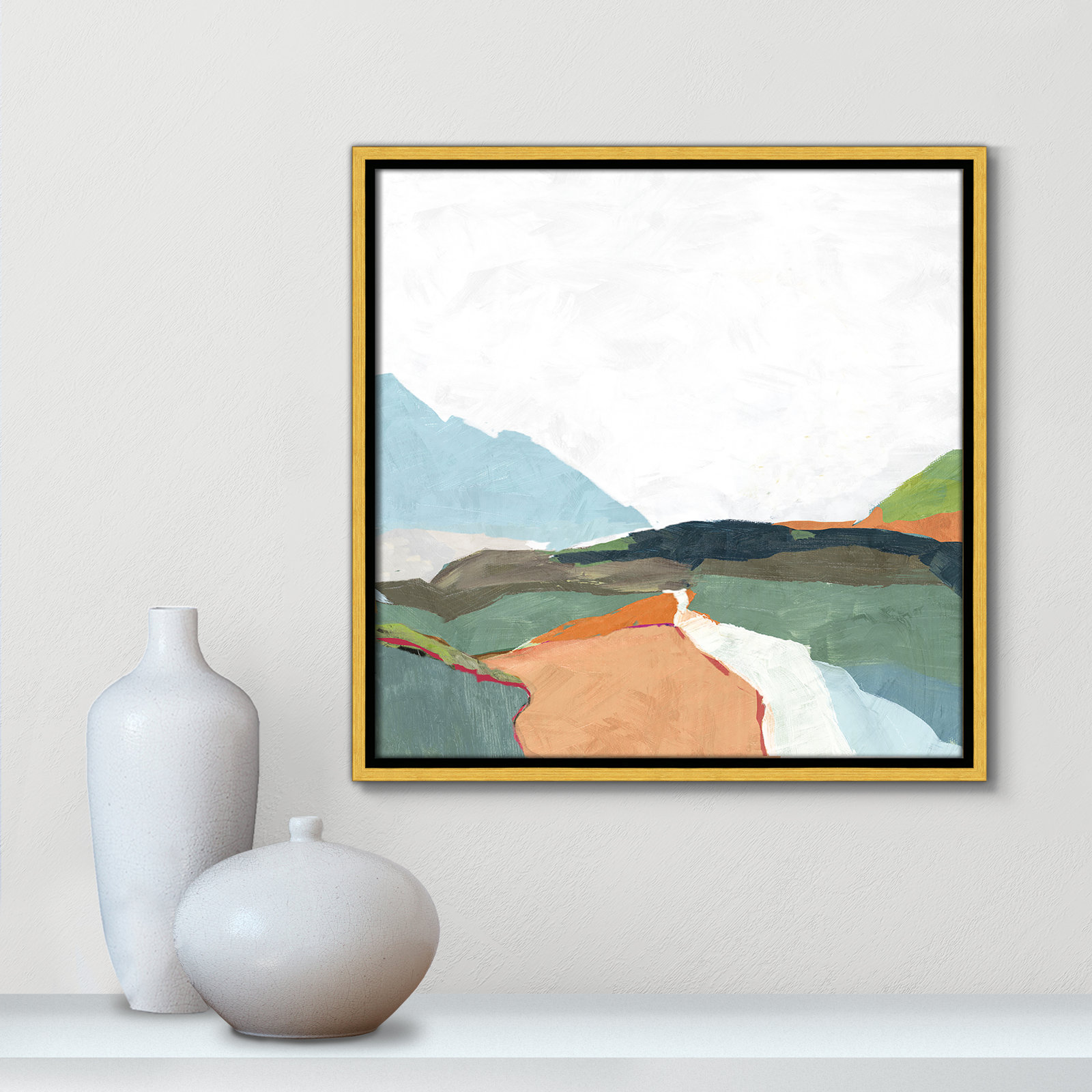 April Morning - Floater Frame Painting on Canvas, 17.5" H x 17.5" W, Silver