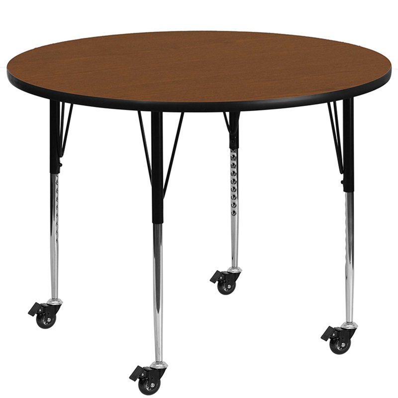 Table ronde mobile en stratifié Goddard, L 60 po x P 60 po x H 22,25 po à 30,37 po, Chêne