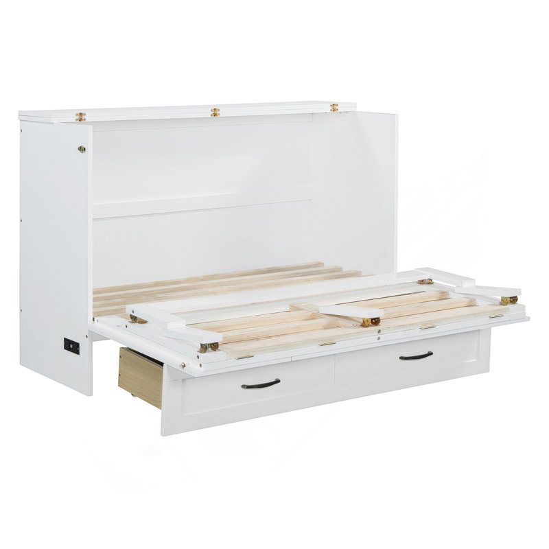 Full Size Murphy Bed With Large Drawers, White, Full, White