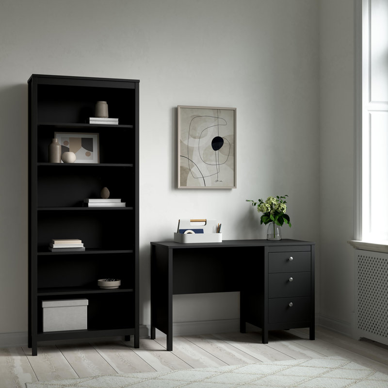 Ensemble de bureau 2 pièces Madrid - Bureau d'écriture avec 3 tiroirs de rangement et bibliothèque à 6 tablettes, White