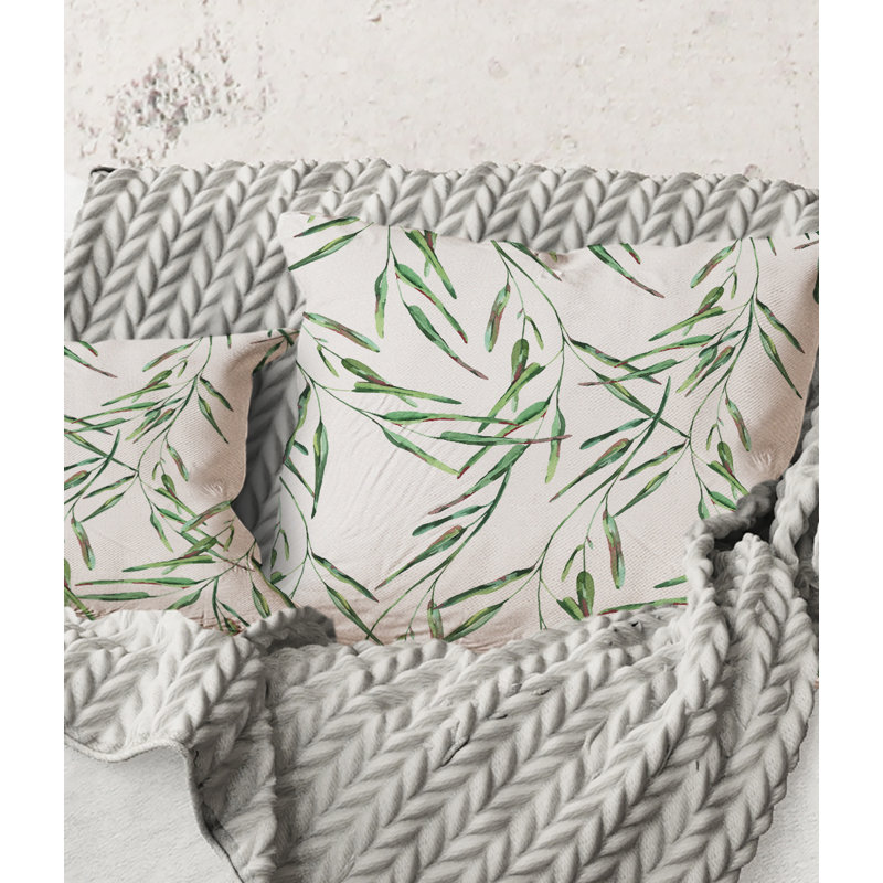 Carré, feuilles vertes tropicales en été II - Coussin décoratif imprimé tropical, 16" x 16"