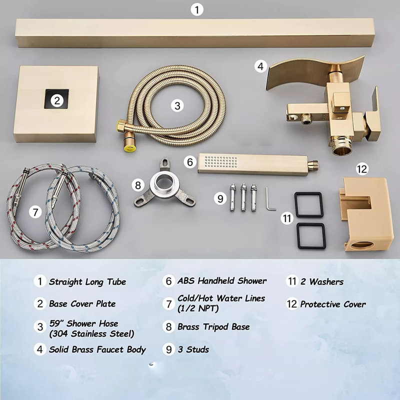 Floor Waterfall Faucet with Diverter, Brushed Gold