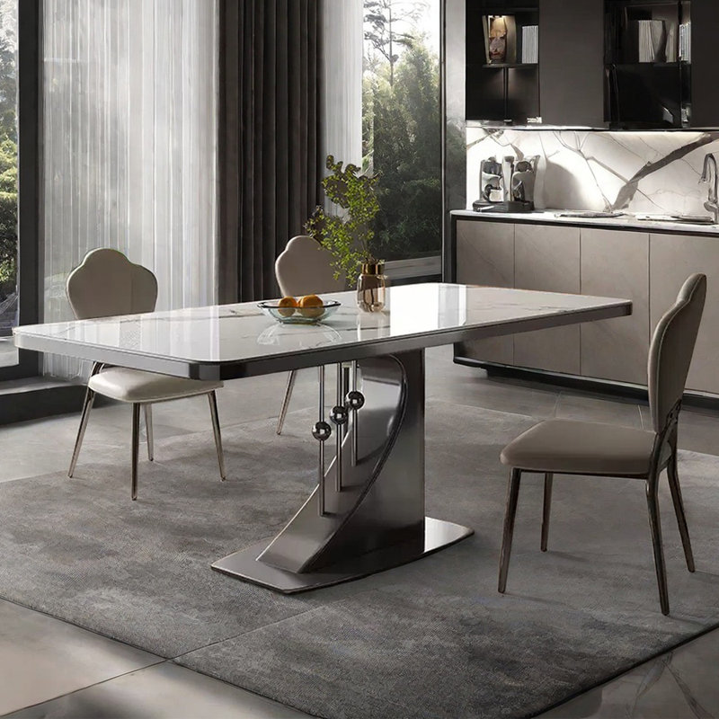 Rectangular Modern Microlite Dining Table Set, 29.52"H x 70.86"L x  35.43"W