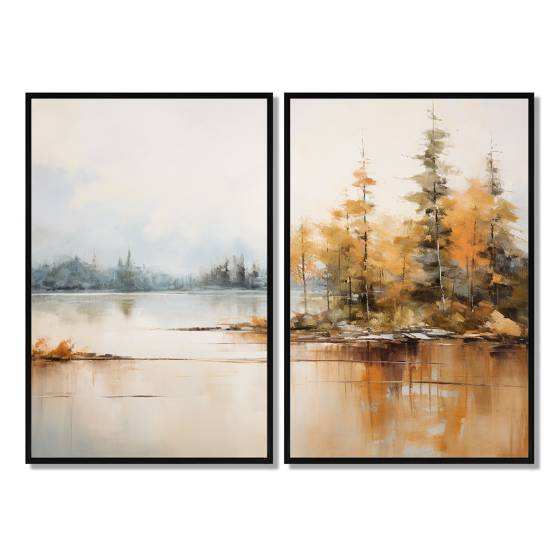 Minimalisme, lac tranquillité - grand lac, art mural, H 36 po x l 48 po, Reproduction encadrée sans passe-partout, Noir