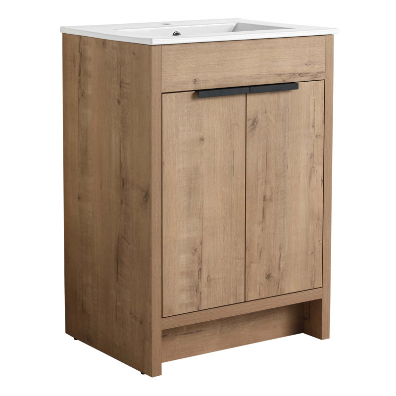 Meuble-lavabo autoportant de 24 po avec lavabo en céramique et 2 portes d'armoire à fermeture en douceur