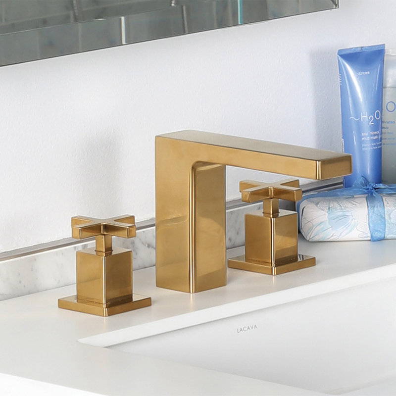Eleganza Widespread Bathroom Faucet with Drain Assembly, Brushed Gold, Cross Handle