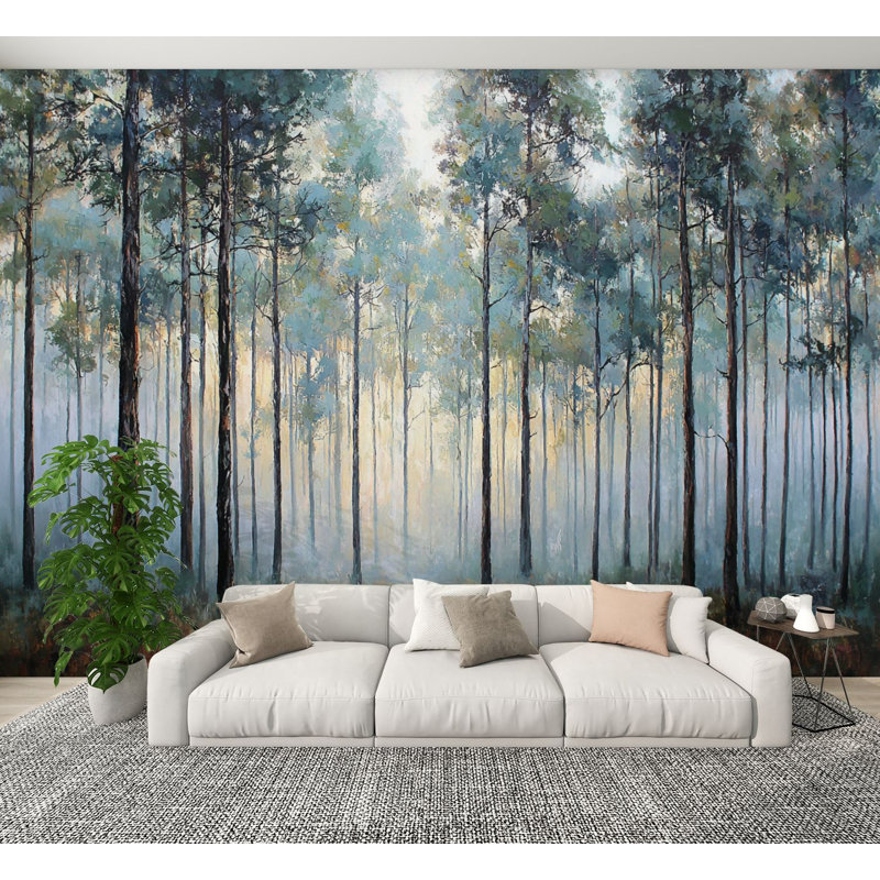Papier peint adhésif pelez et collez Scène de forêt à couches superposées, brume, bois, murales, H 100 po x l 144 po, papier mural amovible en PVC, adhésif pour décoration de chambre à coucher, bureau à domicile
