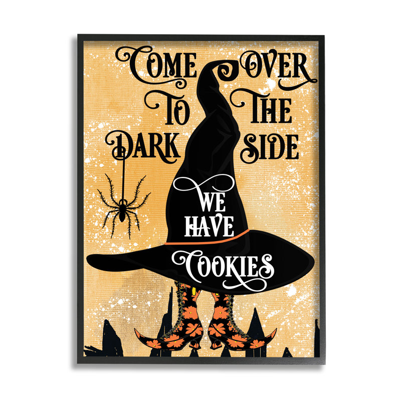 «Dark Side Has Cookies Festive Halloween», art textuel sur bois, H 30 po x l 24 po x P 1,5 po, Giclée encadrée noir minuit
