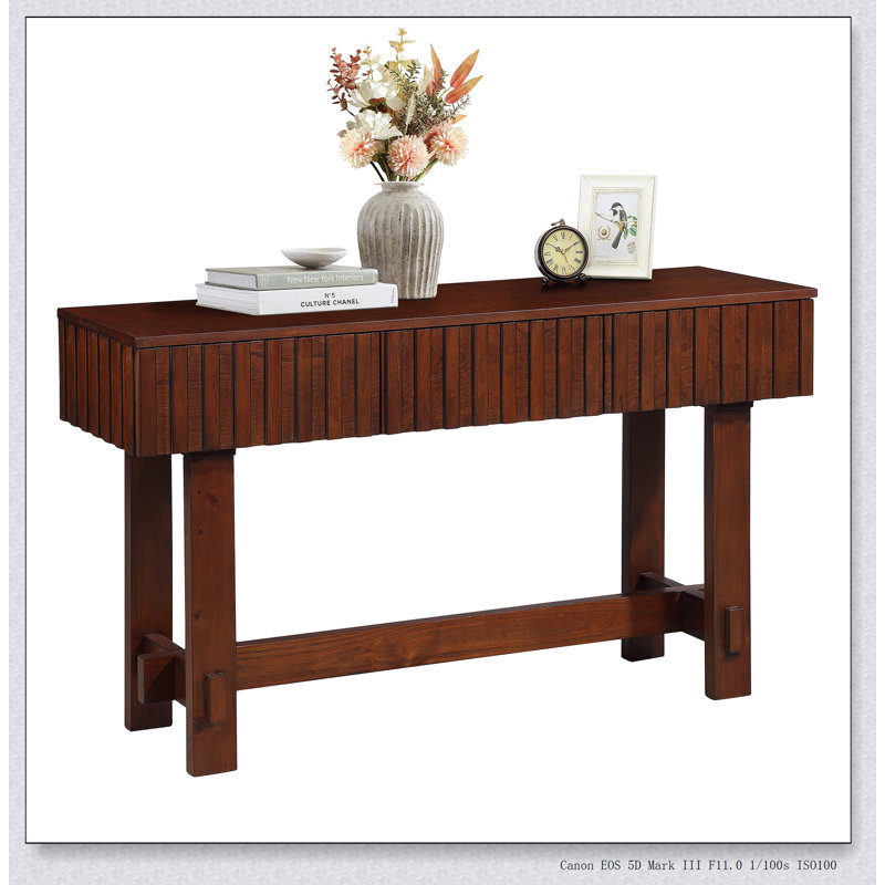 52 Inch Mid Century Farmhouse Fluted Console Table With Storage Drawers, Solid Wood Legs, Ideal For Entryway And Living Room