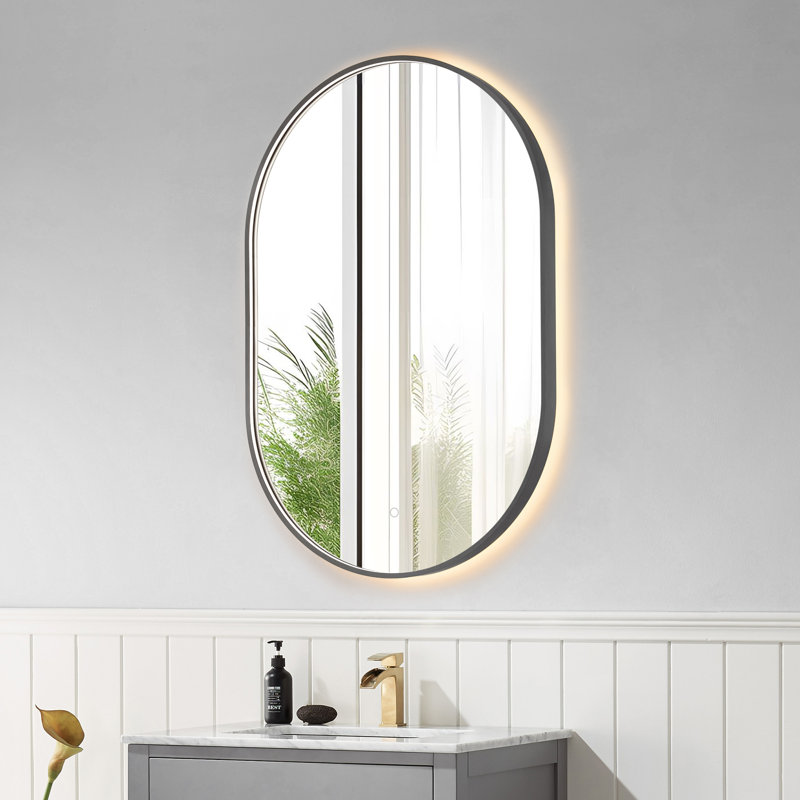 Miroir mural de salle de bain / meuble-lavabo moderne avec cadre 24 po x 36 po Loma, Métal industriel