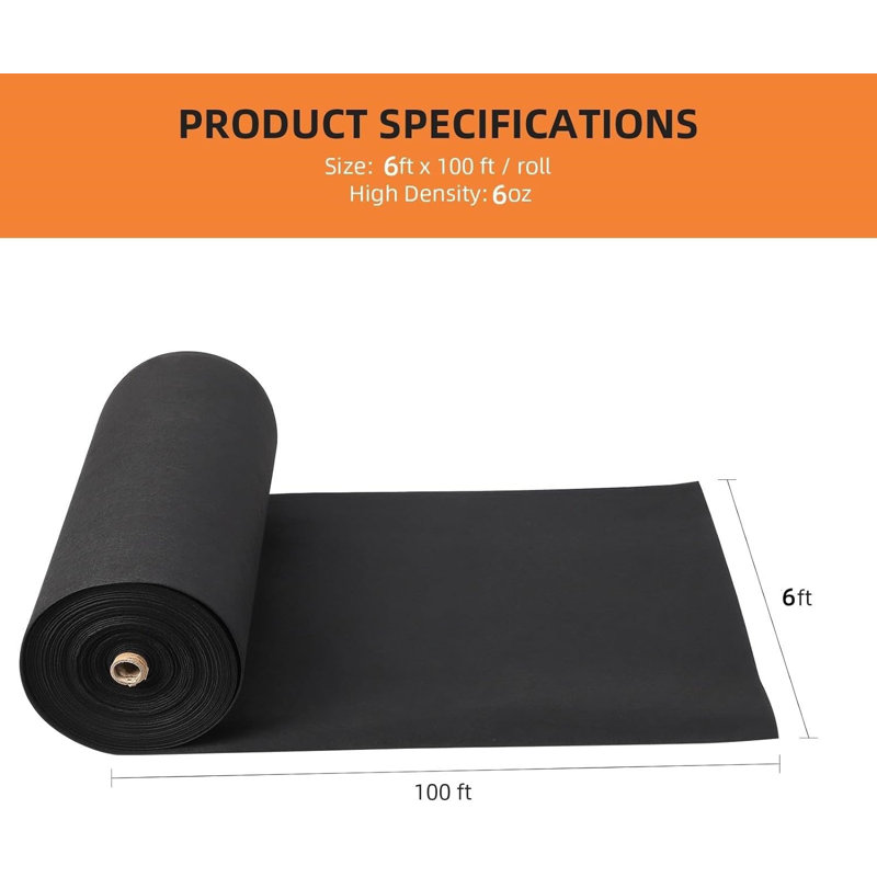 Tissu géotextile 3 pi x 100 pi 8 oz, résistance à la traction 350N pour la stabilisation de l'allée, contrôle de l'érosion et drain français, tissu de drainage en PP non tissé