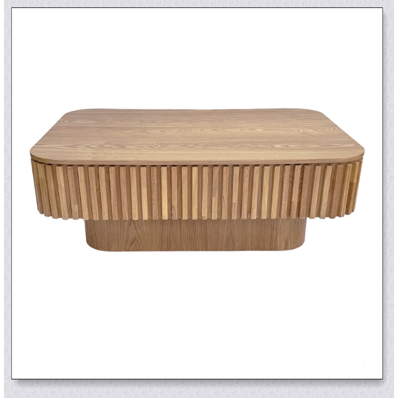 Table basse à plateau relevable cannelé de 38,6 po avec rangement et hauteur réglable, table d'appoint moderne en placage de bois massif pour salon, chambre à coucher, appartement ou bureau