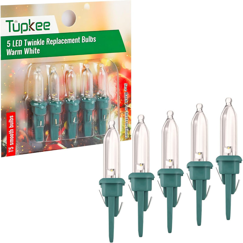 Tupkee T5 LED Shimmering Replacement Twinkle Bulbs, Warm White, 5-Pack