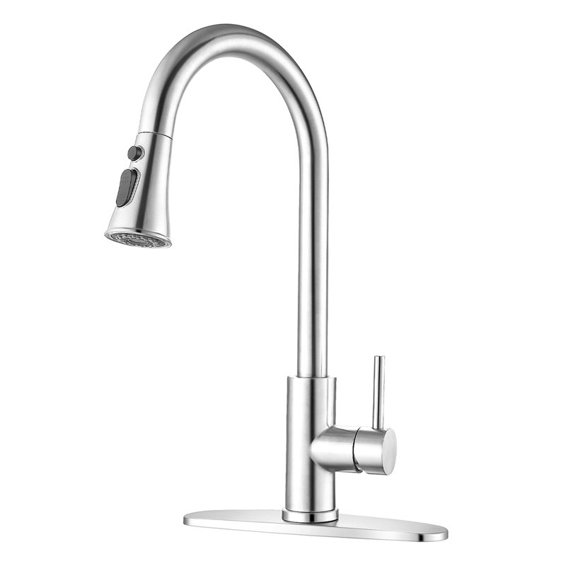 Robinet de cuisine rétractable - montage sur comptoir à un trou avec pulvérisateur en acier inoxydable et poignée simple
