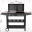 Combinaison de gril au propane et au charbon noir à double carburant - Gril à toit plat de 32 700 BTU avec 2 tablettes latérales, plaque chauffante amovible et roulettes verrouillables pour le barbecue en plein air, la cour arrière et la fête d'avant