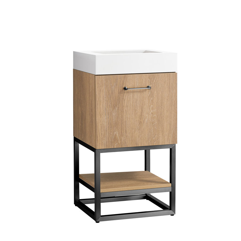 Ensemble de meuble-lavabo simple 18 po Alistair, Noir mat, Chêne naturel, Blanc
