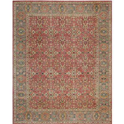 Coral Hand-Knotted Wool Geometric Floral Tapestry Classic Traditional Modern Contemporary Carpet Rug