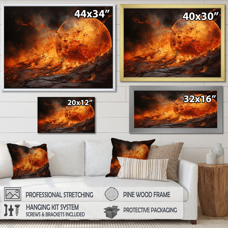Planète Io Fiery II sur toile, H 12 po x l 20 po x P 1 po, Cadre photo argenté