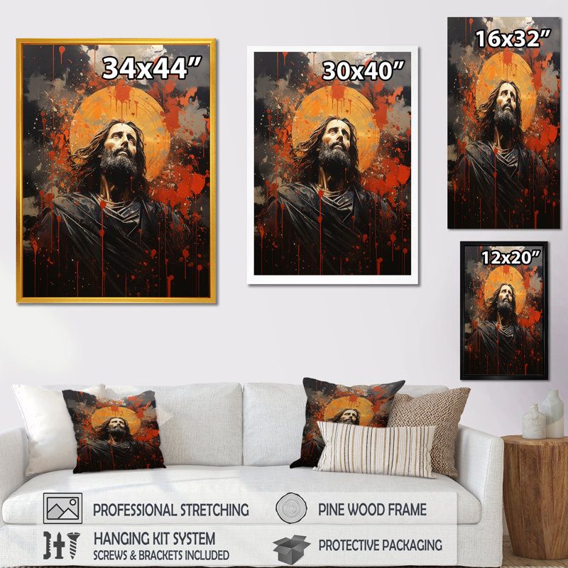 «Christianism Jesus Rosegold Circles», Cadre flottant doré, H 32 po x l 16 po x P 1 po