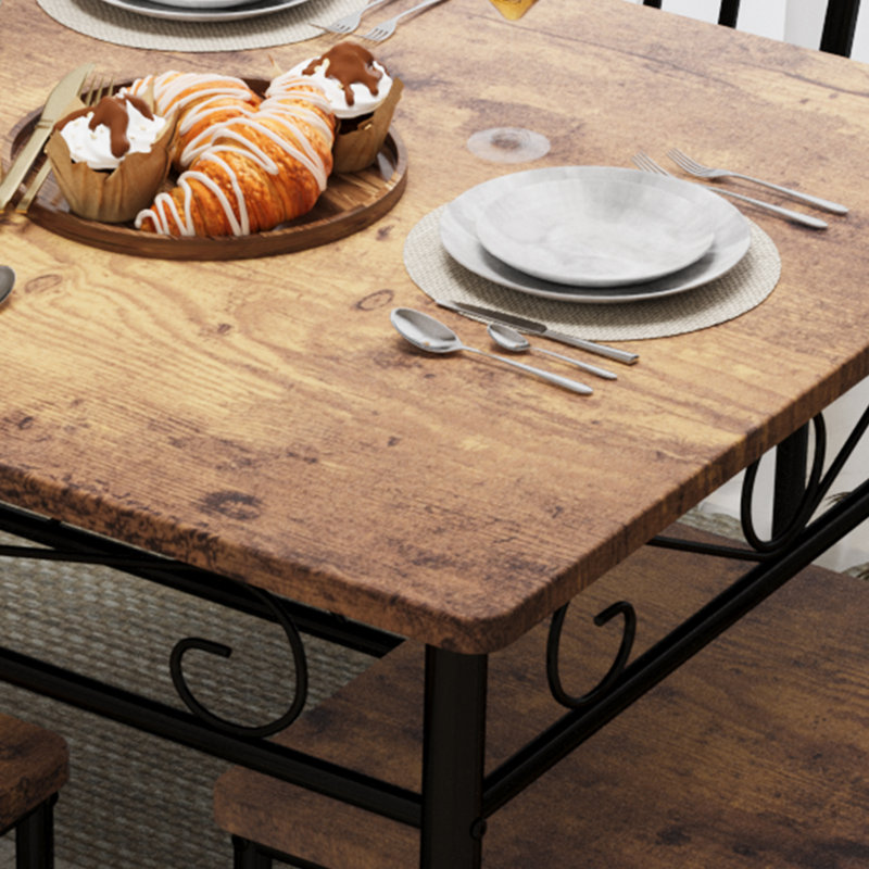Ensemble de table de salle à manger rustique pour 4, table rectangulaire en bois de 43,4 pouces avec pieds en métal, petite table de cuisine compacte et chaises pour petits espaces