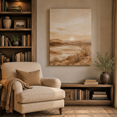 «Desert Sun Vista - Neutre paysage désertique sur toile tendue»