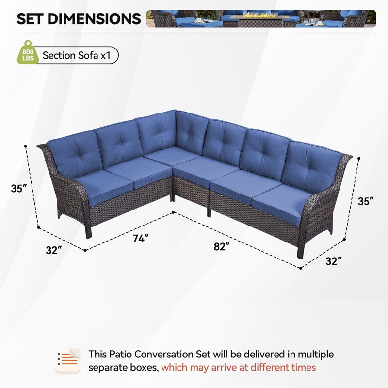 Carolina Outdoor Wicker Patio Sectional with Cushions, Brown, Blue