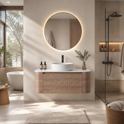 Meuble-lavabo Erba de 30 po avec lavabo, armoire murale en chêne miel avec porte-serviettes gratuit, lavabo simple en céramique blanche, sans drain et robinet, pré-assemblé