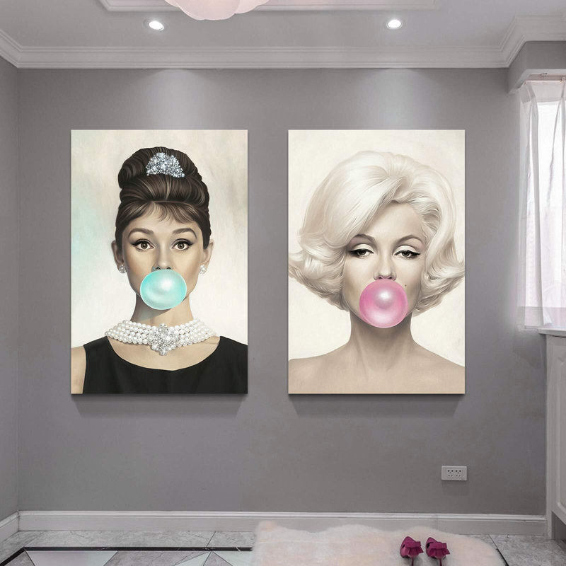 Audrey Hepburn, Marilyn Monroe Bubble Gum - ensemble de 2 reproductions sur toiles tendues, H 48 po x l 32 po