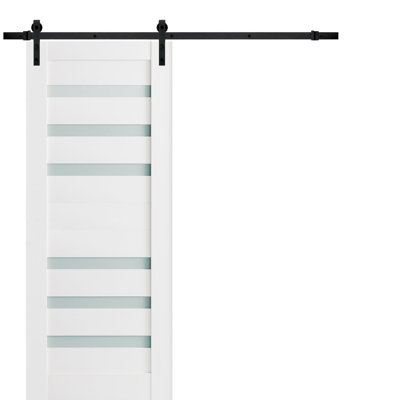 Quadro Frosted Glass Paneled Wood Barn Door