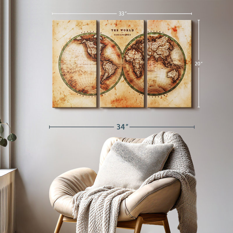 «Rustic Hemispheres Map» sur toile, H 20 po x l 33 po x P 1,25 po