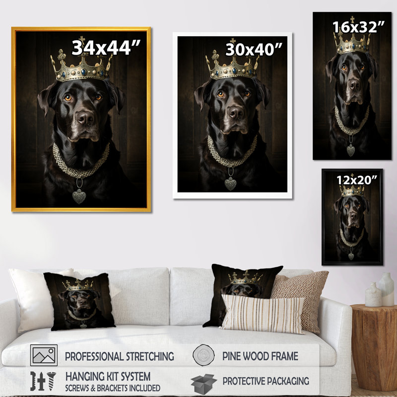 «Crowned Royal Labrador Dog I», art mural chien, H 40 po x l 30 po x P 1,5 po, Toile tendue