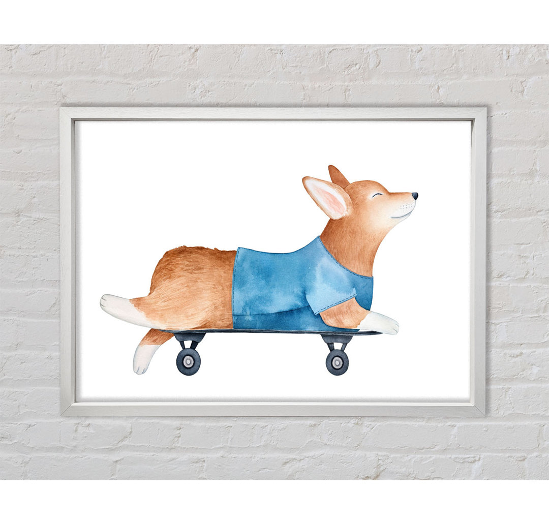 Corgi auf einem Skateboard - Einzelner Bilderrahmen Kunstdrucke auf Leinwand