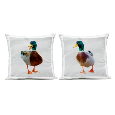 Pair of Squawking Ducks 2 Piece Outdoor Printed Pillow Set design by Renel Peters