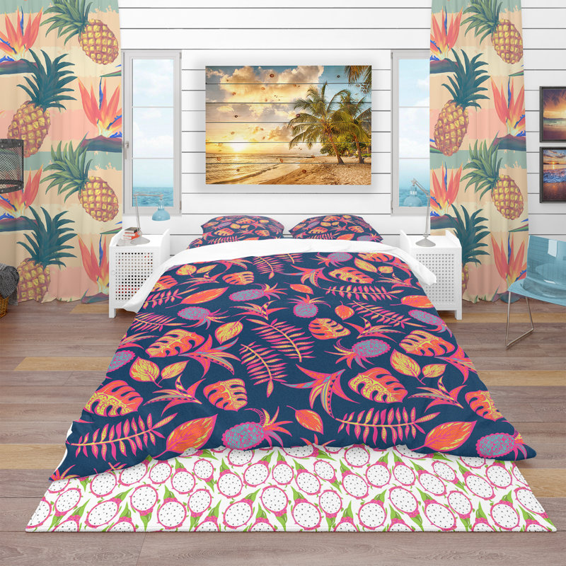 Ensemble de housse de couette tropical, Housse simple + 1 taie décorative