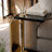 Dani Side End Table, Square Black Marble Top And Base, C Shape, 13 Inch