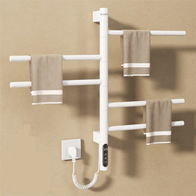 【smart Rotating Heated Towel Rack】– Ipx5 Waterproof, Wi-fi Control, Swivel Bars, Low Carbon Steel, Plug-in/hardwired