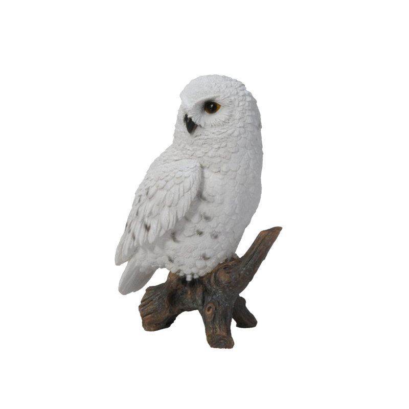 White Polyresin Snowy Owl on Brown Stump Garden Statue