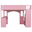 Lit mezzanine en bois pleine grandeur avec escalier de rangement, bureau, fenêtres, tablettes et lumière DEL, rose et rose clair-133706009