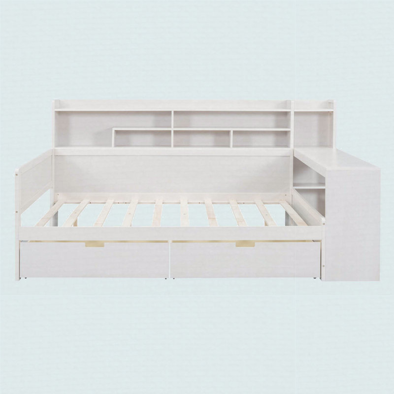 Multi-functional Storage Platform Bed With Desk, Antique White, Full