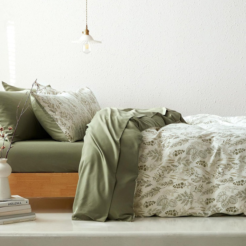Ensemble de literie réversible W-SJT-QingDai, Housse de couette grand et 2 taies d'oreiller
