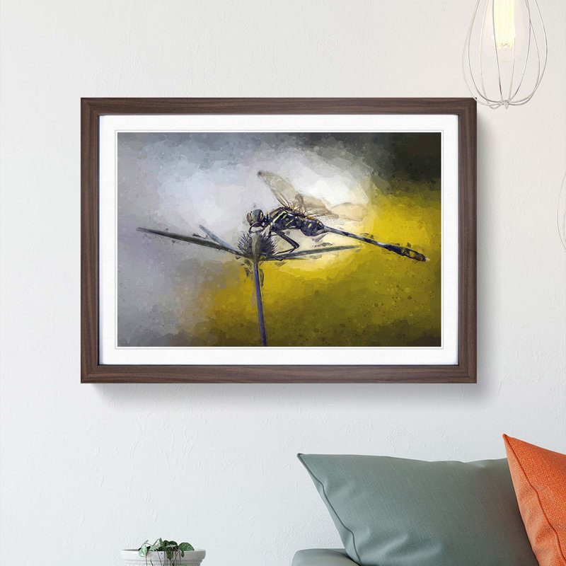 Dragonfly upon a Thistle in Abstract - Picture Frame Graphic Art Print, 48cm H x 65cm W x 2cm D, Walnut Framed