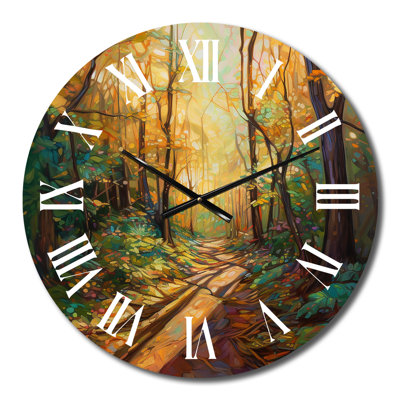 Lumière du soleil à travers les arbres en automne Forest Trail I - Horloge murale forêt