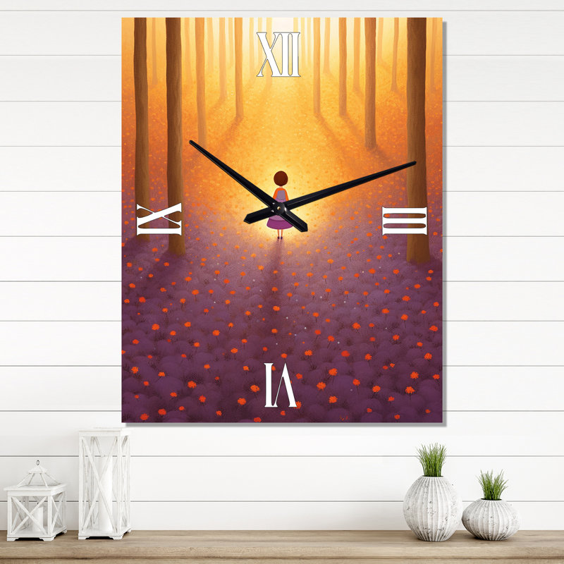 Petite fille marchant dans la forêt de Jacaranda - Horloge murale forêt, Petit